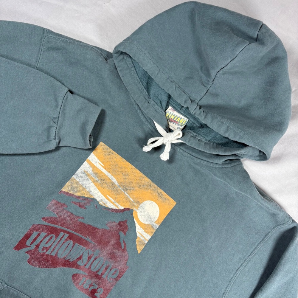 MV Sport Yellowstone National Park Hoodie Mens Large Teal Blue Vintage Fleece